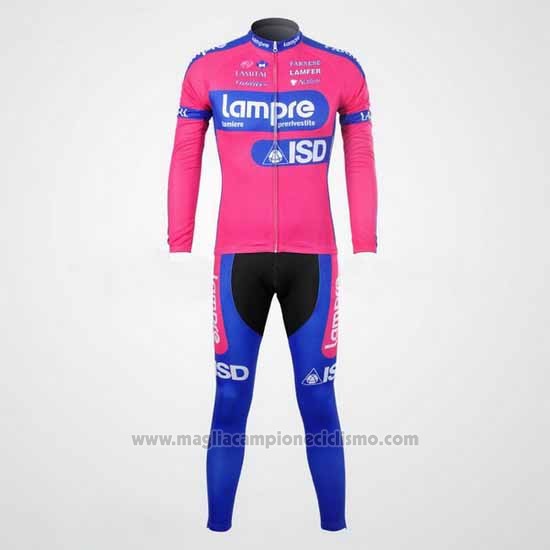 2012 Abbigliamento Ciclismo Lampre ISD Rosa e Celeste Manica Lunga e Salopette